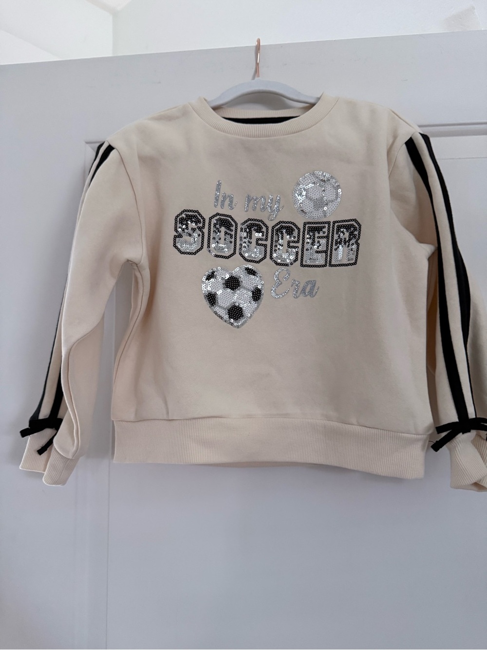 Cynthia Rowley Cream Sweatshirt with Black Stripe Sleeve Accents